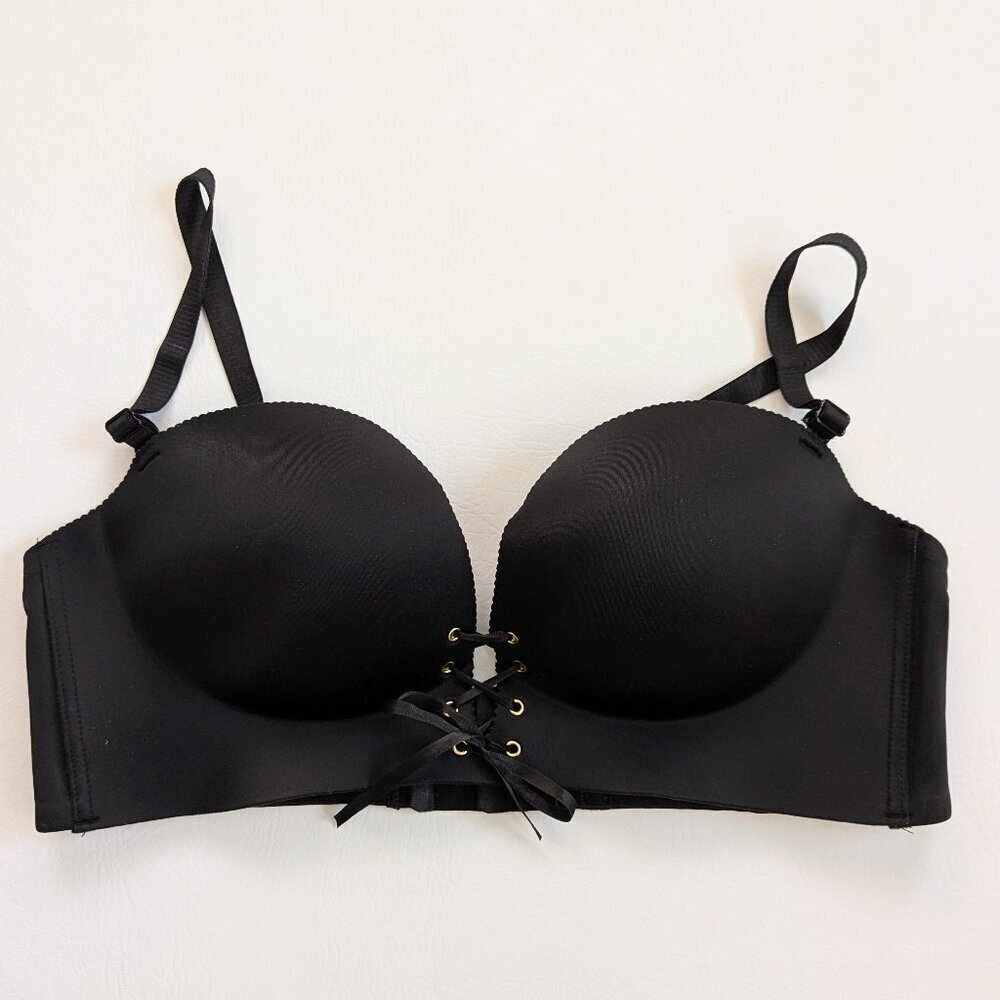 Plunge Push Up Bra 40D Black Lace Up